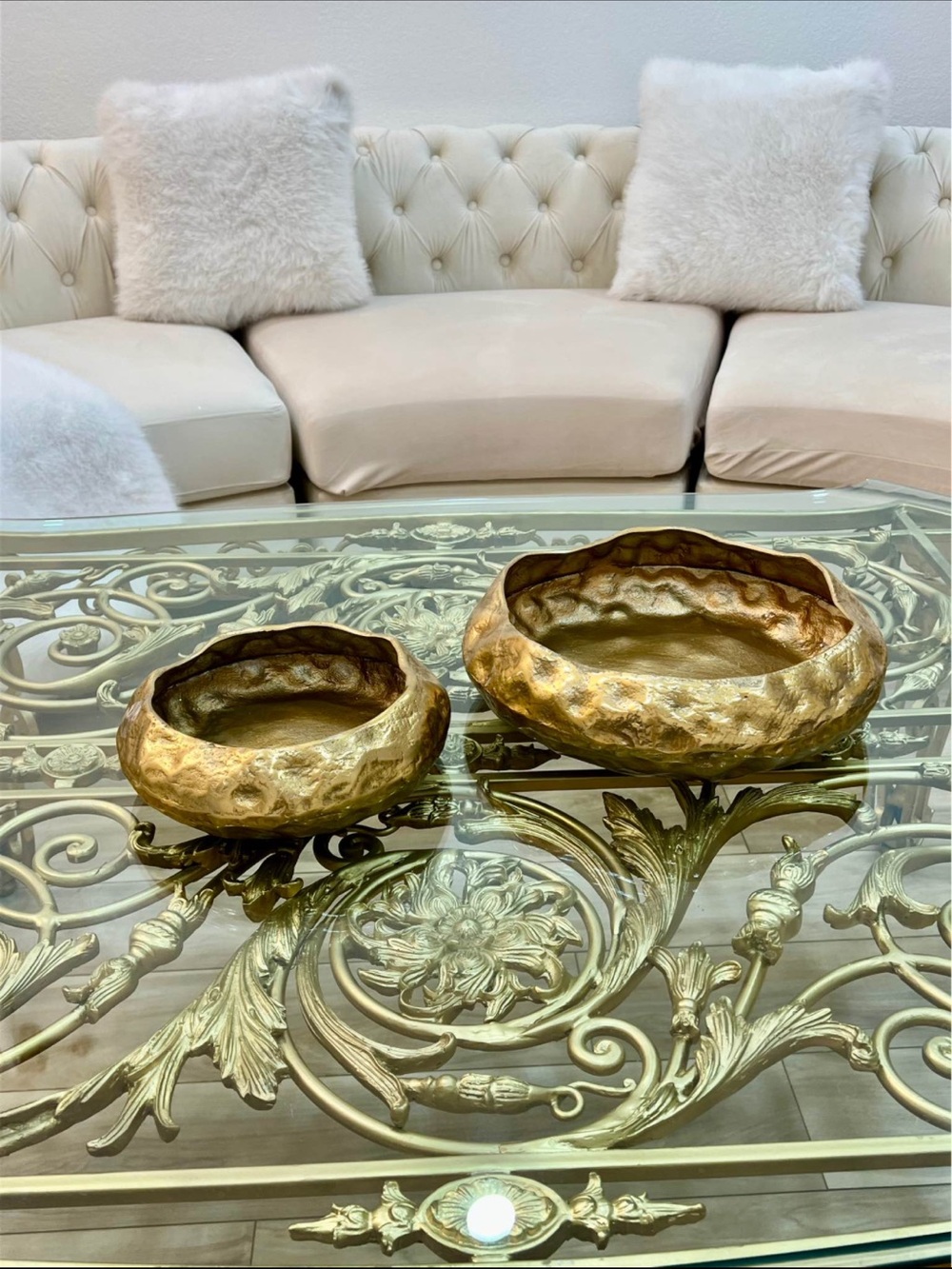Gold Hammered Decorative Bowls - Accent Set by